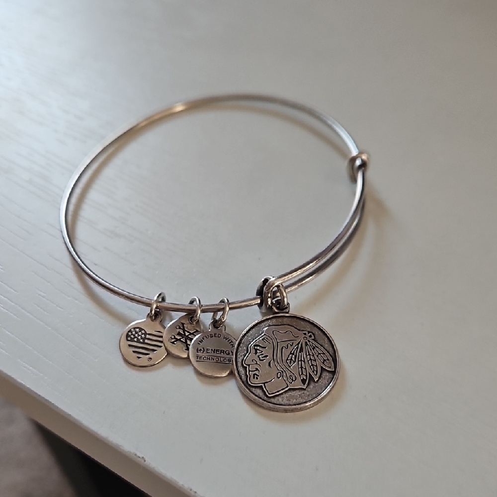 Chicago Bkackhark Silver Charm Bangle Bracelet
